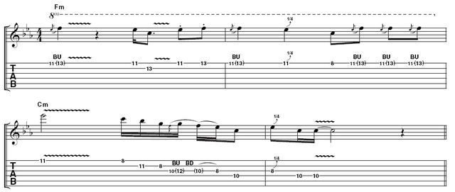 How to play blues guitar like Albert King Lick 3: You're off to a syncopated start here, leading through to a series of bends including a two-tone bend that Albert was very fond of. The last pentatonic phrase is similar to his playing on Oh Pretty Woman with Gary Moore.